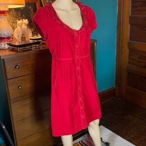 Anthropologie Red Corduroy Dress Valentine Cuteness